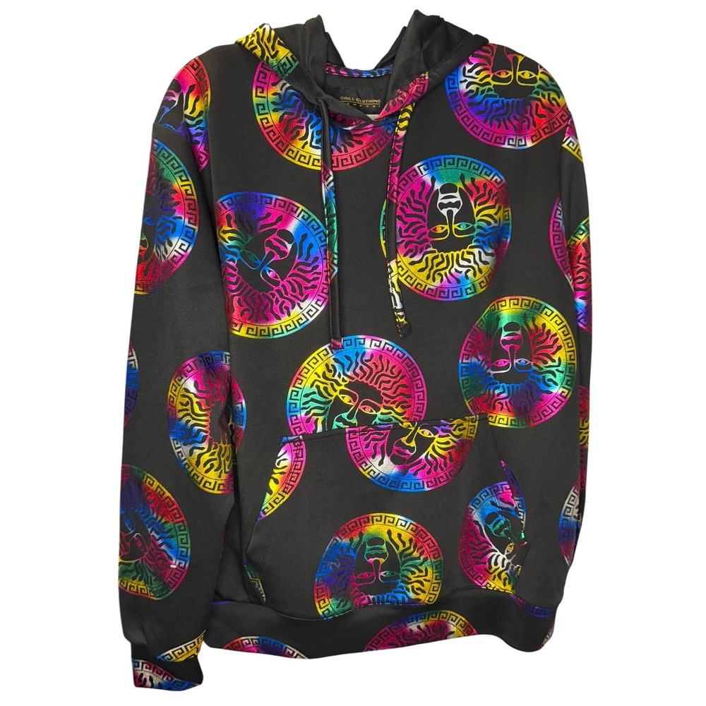 Drill Clothing Hoodie Mens Large Black Rainbow Metallic Medusa D2277-Y2845